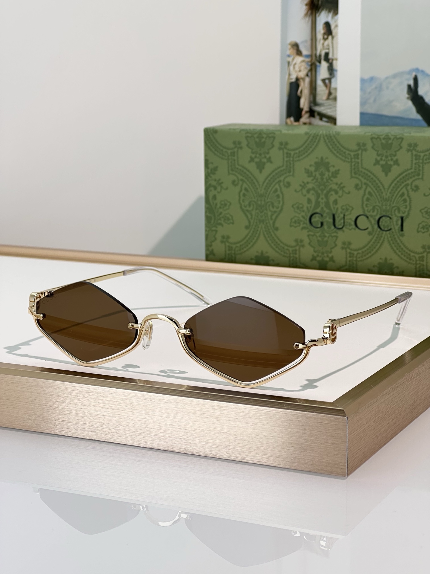Gucci Rimless Diamond Sunglasses Pink Lens Fashion Designer Shades 1604s 4 i1743234772384 6984 0 3