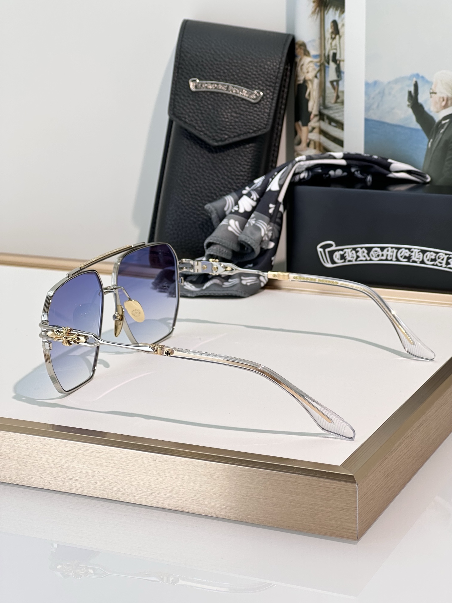 Chrome Hearts Ripping Sunglasses - Aviator Style with Blue Gradient Lenses 9 i1745653031090 2364 0 8