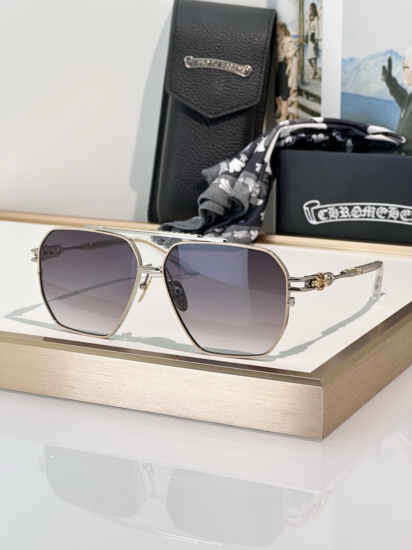 Chrome Hearts Ripping Sunglasses - Aviator Style with Blue Gradient Lenses 2 i1745653031269 362 0 1