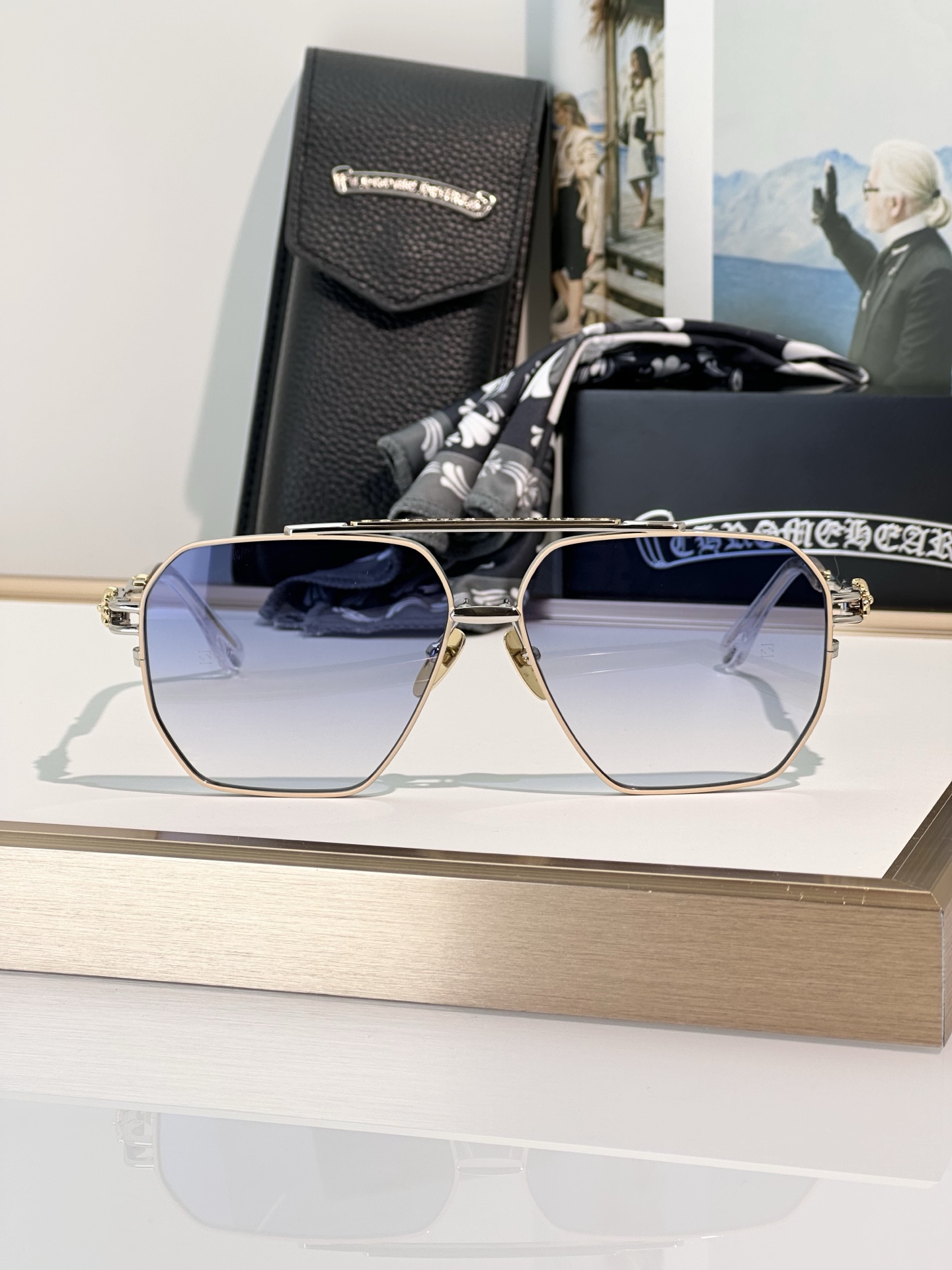 Chrome Hearts Ripping Sunglasses - Aviator Style with Blue Gradient Lenses 8 i1745653031476 4709 0 7