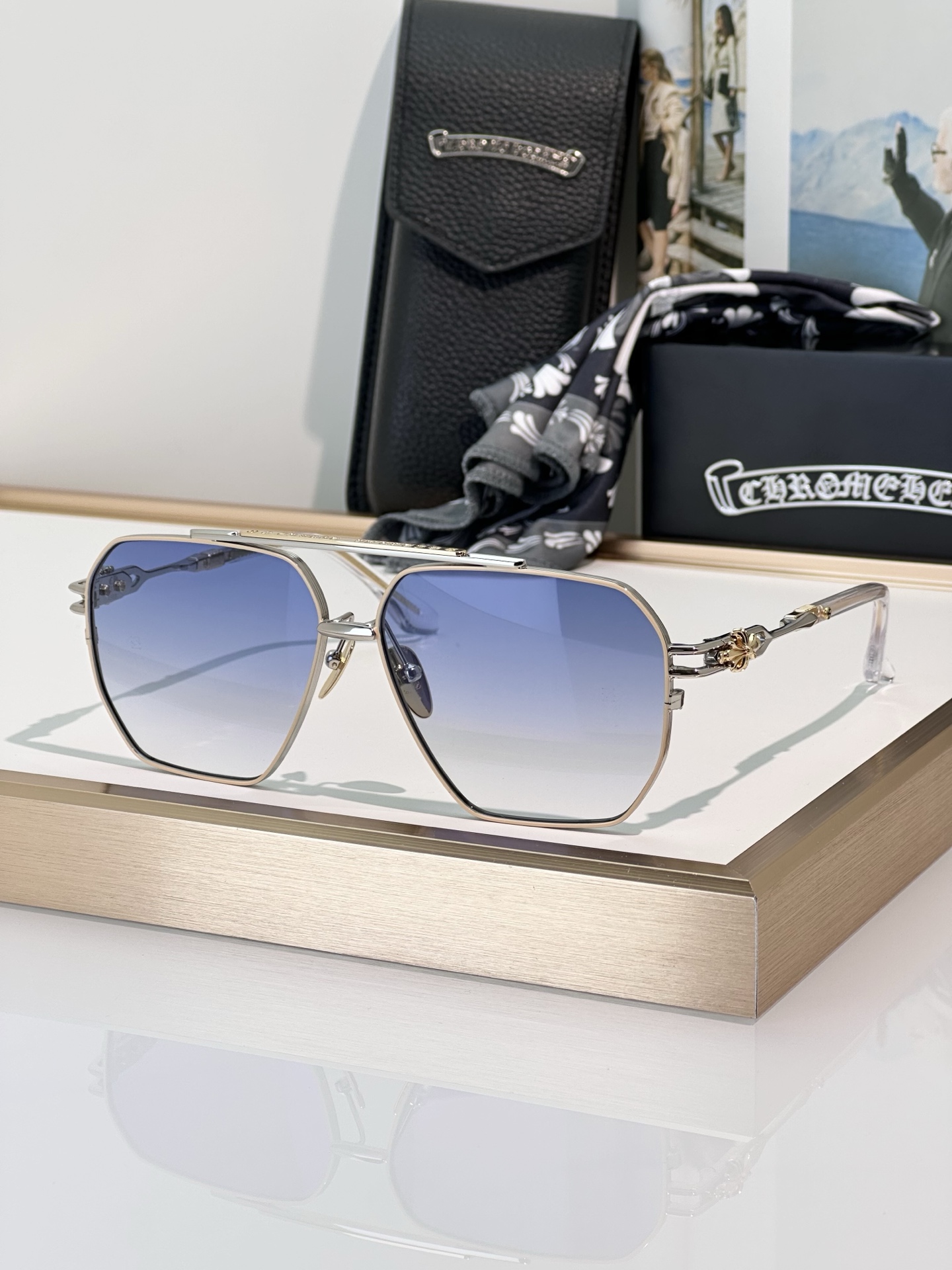 Chrome Hearts Ripping Sunglasses - Aviator Style with Blue Gradient Lenses 1 i1745653031541 7898 0 0