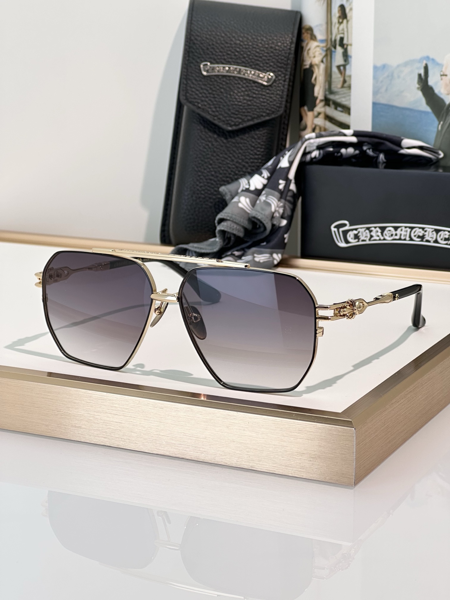 Chrome Hearts Ripping Sunglasses - Aviator Style with Blue Gradient Lenses 3 i1745653033142 1671 0 2
