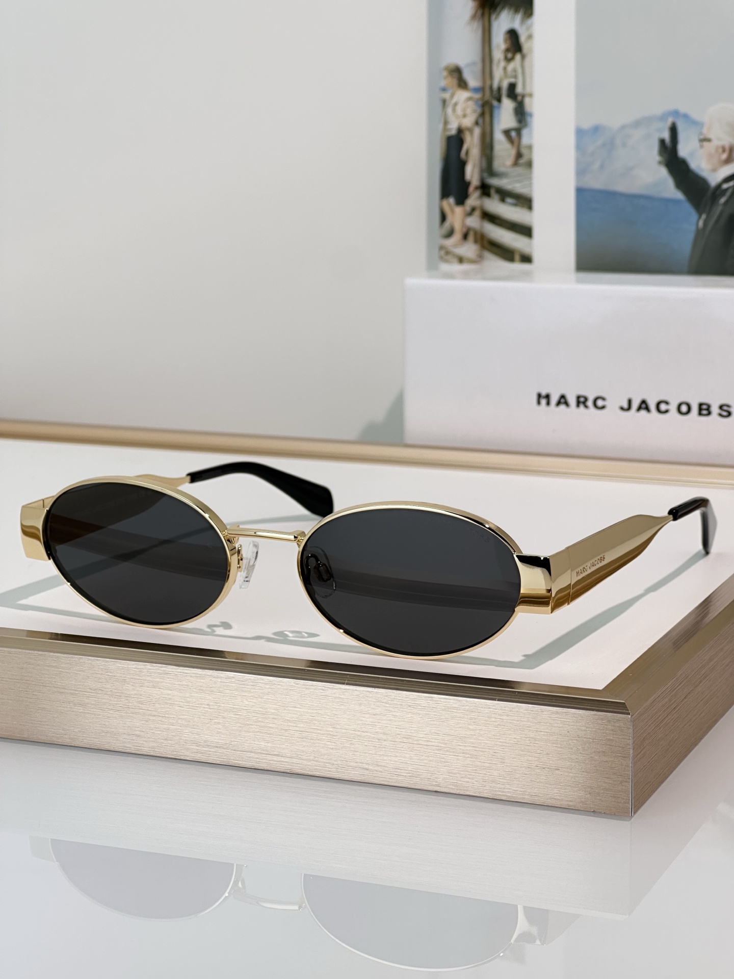 Marc Jacobs MARC806/S Gold-Tone Oval Sunglasses with Black Lenses, 58mm 2 i1749187445668 2491 0 1