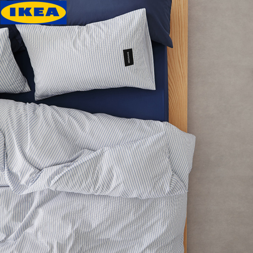 Ikea Full Cotton Minimalist Striped Bedding Set - Blue, Soft & Durable 1 Ikea Full Cotton Minimalist Striped Bedding Set - Blue, Soft & Durable
