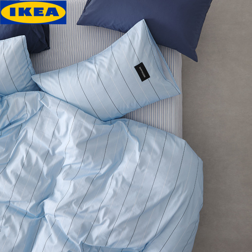 Ikea Cotton Striped Bedding Set - Sky Blue, Includes Duvet Cover and Pillowcases 1 Ikea Cotton Striped Bedding Set - Sky Blue, Includes Duvet Cover and Pillowcases