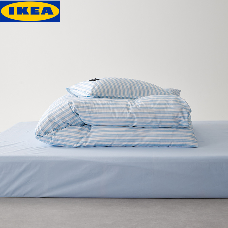 Ikea Blue Striped Cotton Bedding Set - Soft & Breathable, Minimalist Design