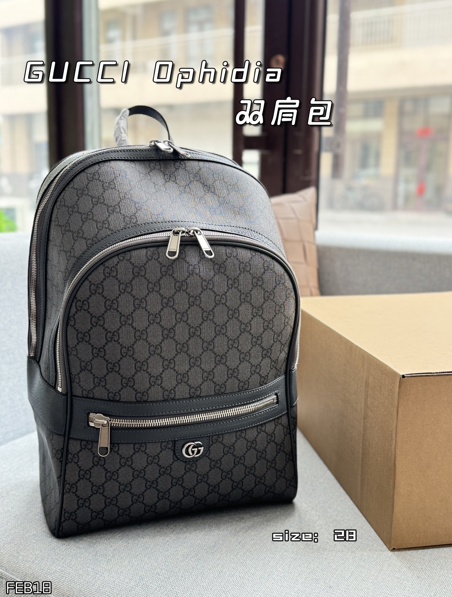 💰460  飞机盒

size：28×44
GUCCI古驰 O💰hidia 双肩包
要大包包的男生！看过来！
出行旅游必备单品~
高级感满满的配色~
在呈现时尚造型的同时，
不失实用多样的功能，
适合商旅男生出差使用