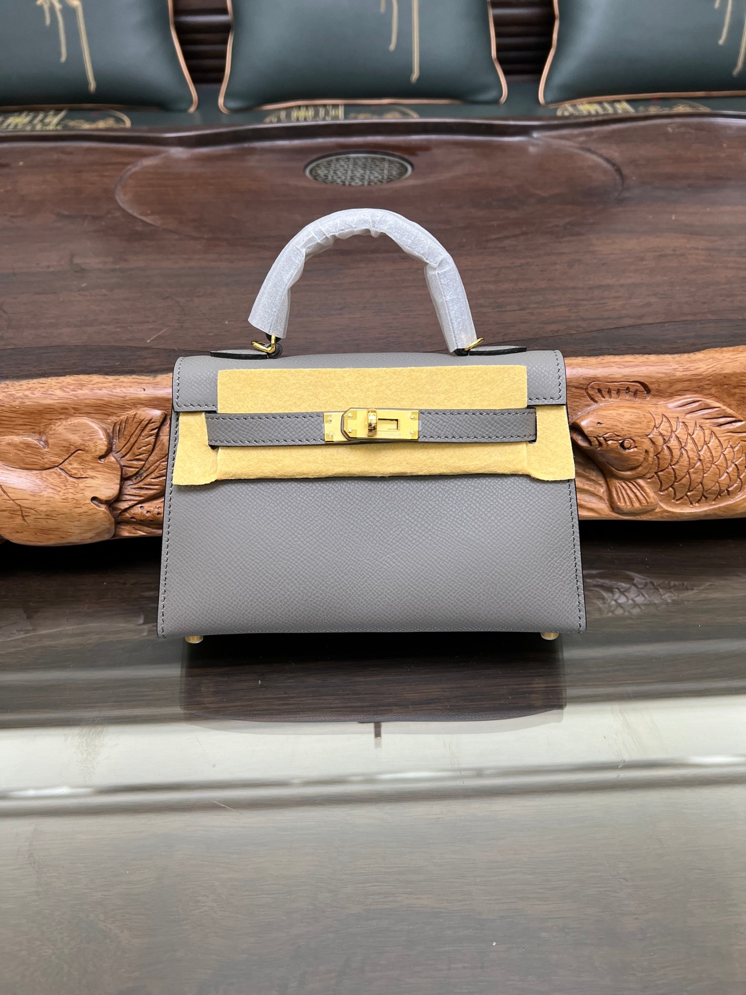 Hermes Kelly Bolsas Sacos de corpo cruzado & Ombro Cinzento Estanho Hardware Prata Epsom Mini