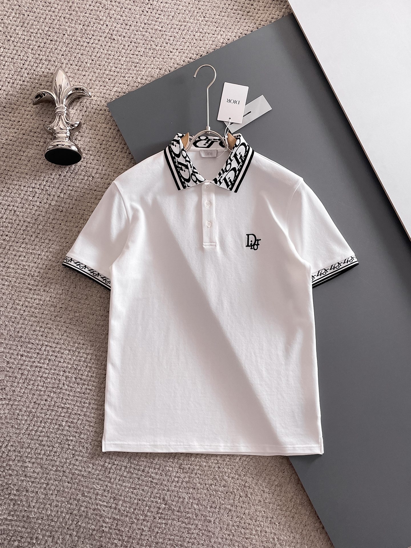 迪奥新款网眼珠地棉布翻领短Tee，男士经典标识刺绣商务休闲短袖Polo衫，客供面料进口100%密织珠地棉