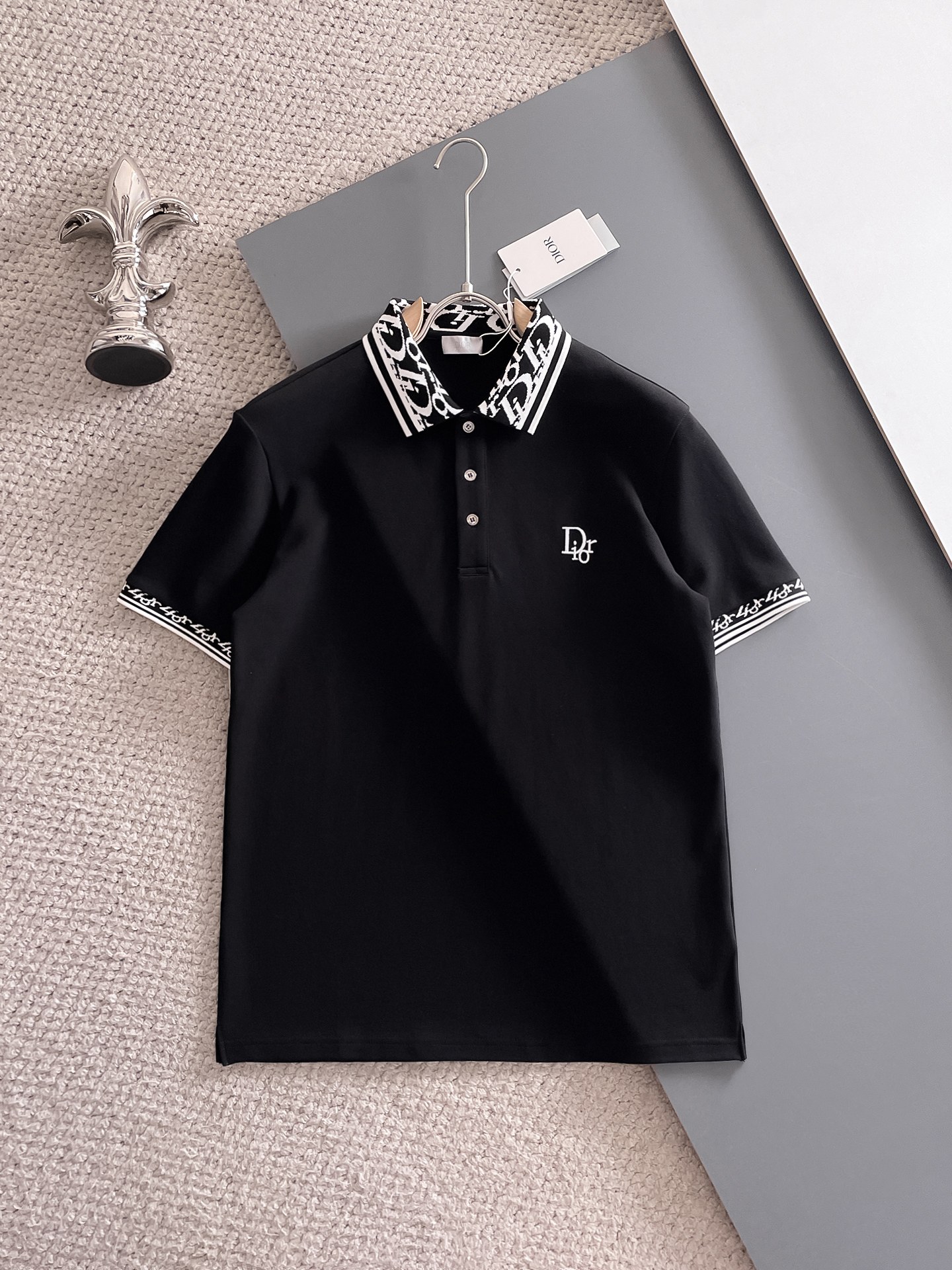 迪奥新款网眼珠地棉布翻领短Tee，男士经典标识刺绣商务休闲短袖Polo衫，客供面料进口100%密织珠地棉