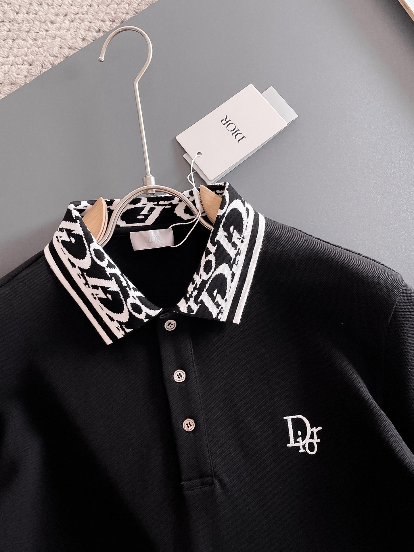 迪奥新款网眼珠地棉布翻领短Tee，男士经典标识刺绣商务休闲短袖Polo衫，客供面料进口100%密织珠地棉