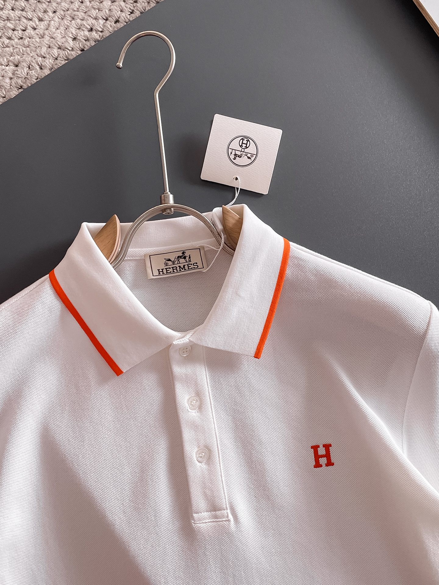 爱马仕新款网眼珠地棉布翻领短Tee，男士经典标识刺绣商务休闲短袖Polo衫，客供面料进口100%密织珠地