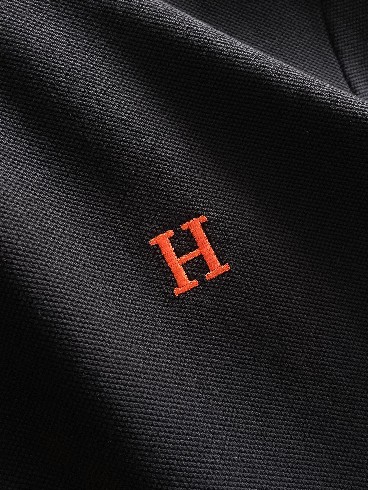 爱马仕新款网眼珠地棉布翻领短Tee，男士经典标识刺绣商务休闲短袖Polo衫，客供面料进口100%密织珠地