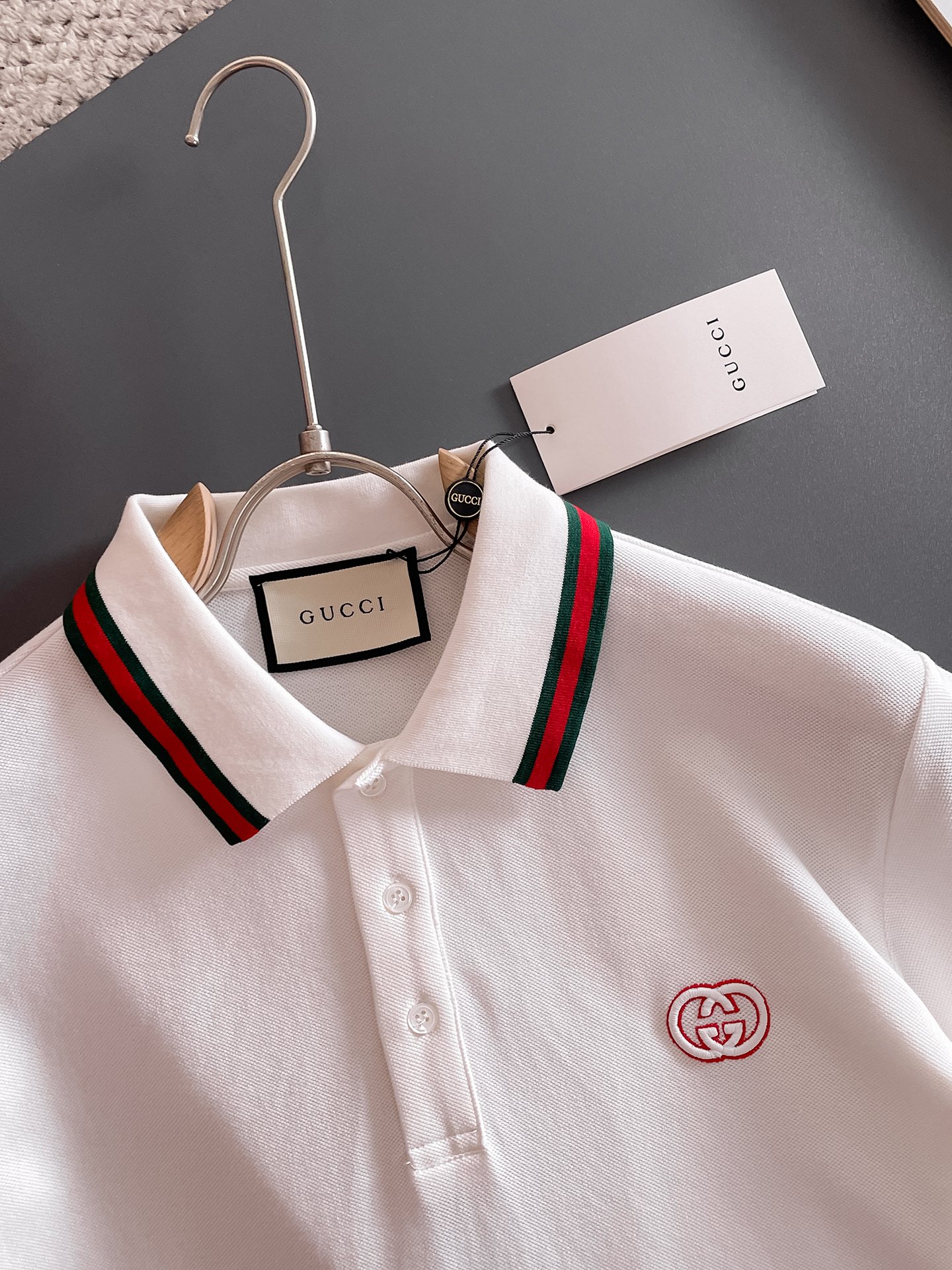 古驰新款网眼珠地棉布翻领短Tee，男士经典标识刺绣商务休闲短袖Polo衫，客供面料进口100%密织珠地棉