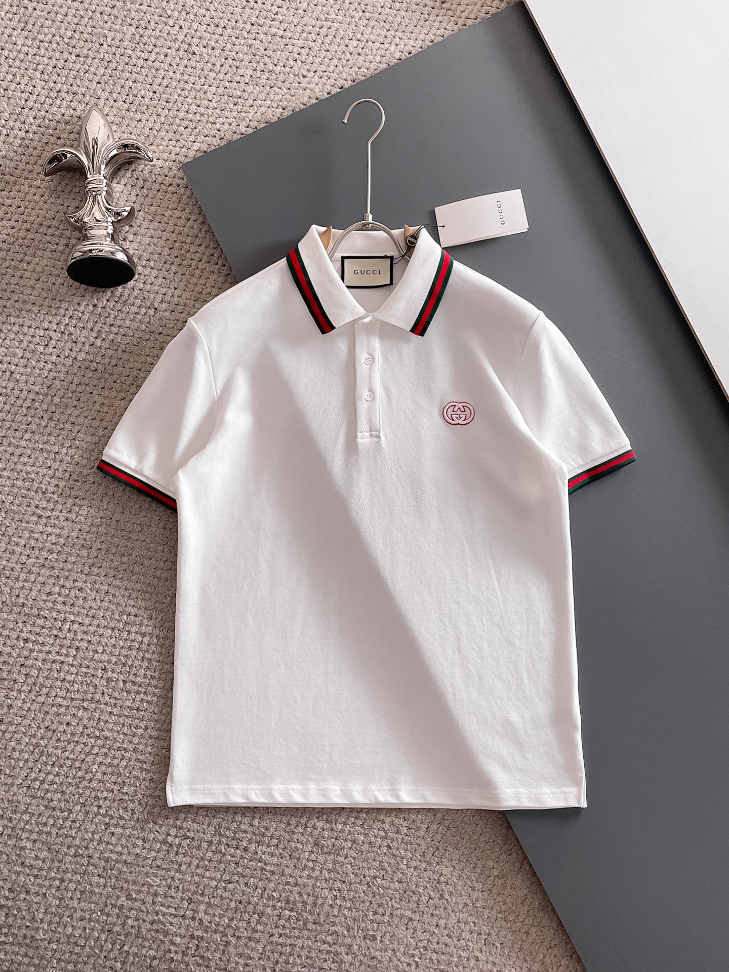 古驰新款网眼珠地棉布翻领短Tee，男士经典标识刺绣商务休闲短袖Polo衫，客供面料进口100%密织珠地棉