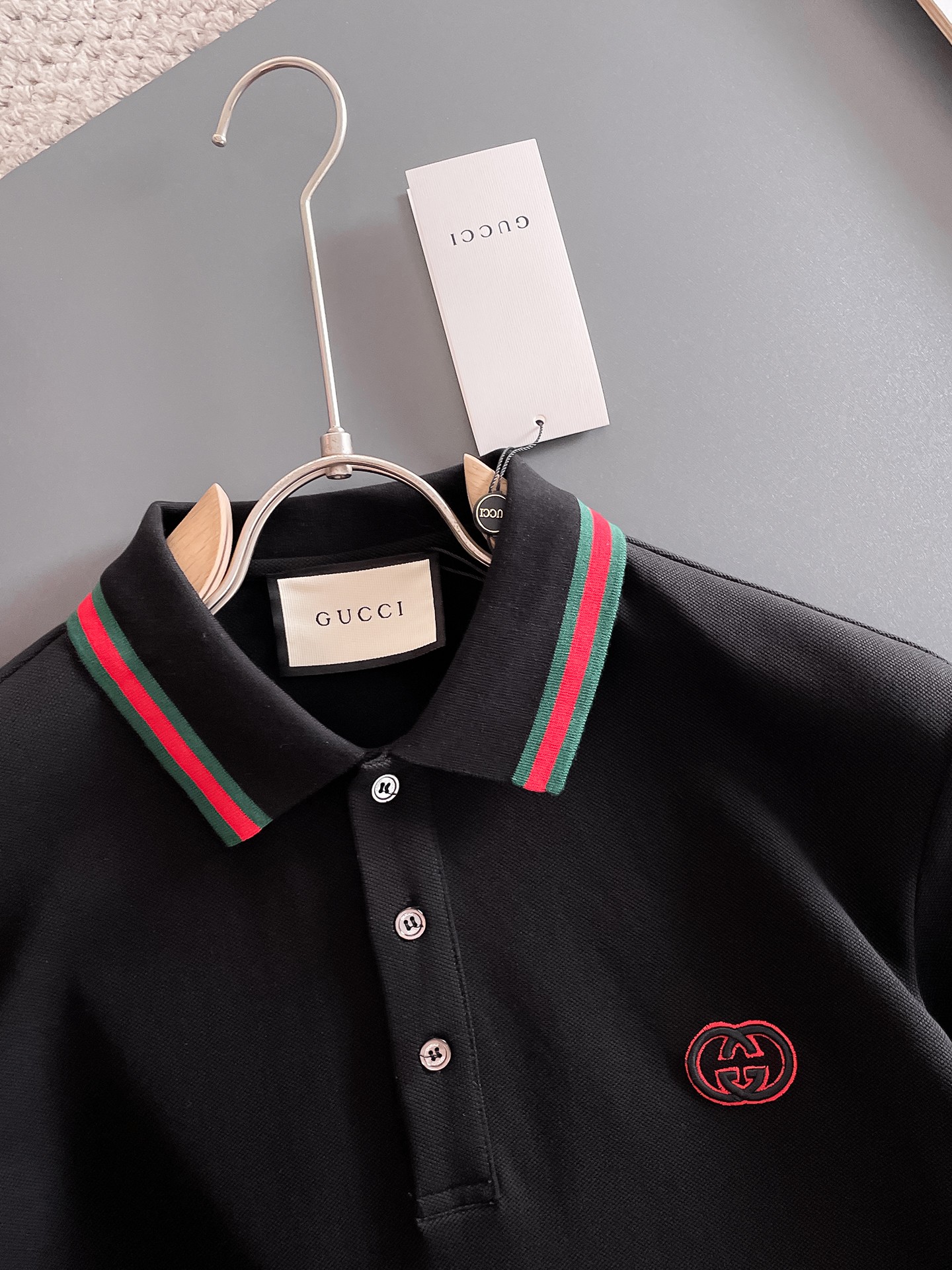 古驰新款网眼珠地棉布翻领短Tee，男士经典标识刺绣商务休闲短袖Polo衫，客供面料进口100%密织珠地棉