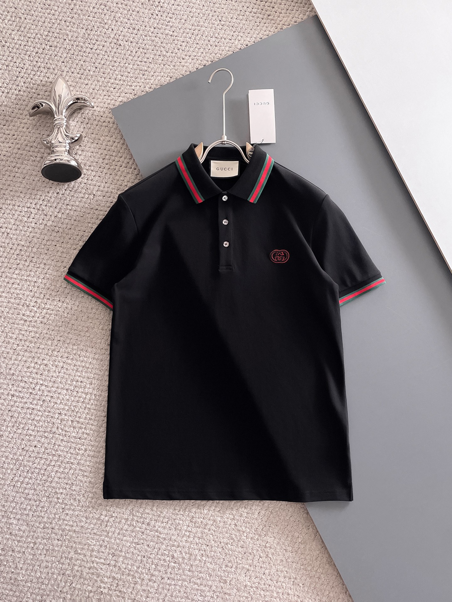 古驰新款网眼珠地棉布翻领短Tee，男士经典标识刺绣商务休闲短袖Polo衫，客供面料进口100%密织珠地棉