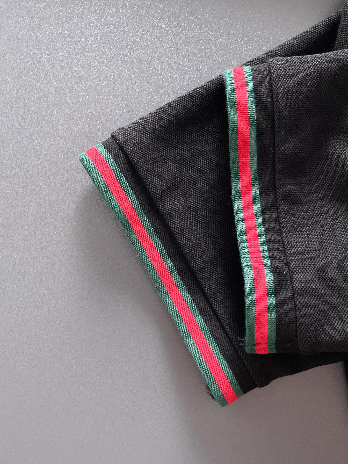 古驰新款网眼珠地棉布翻领短Tee，男士经典标识刺绣商务休闲短袖Polo衫，客供面料进口100%密织珠地棉