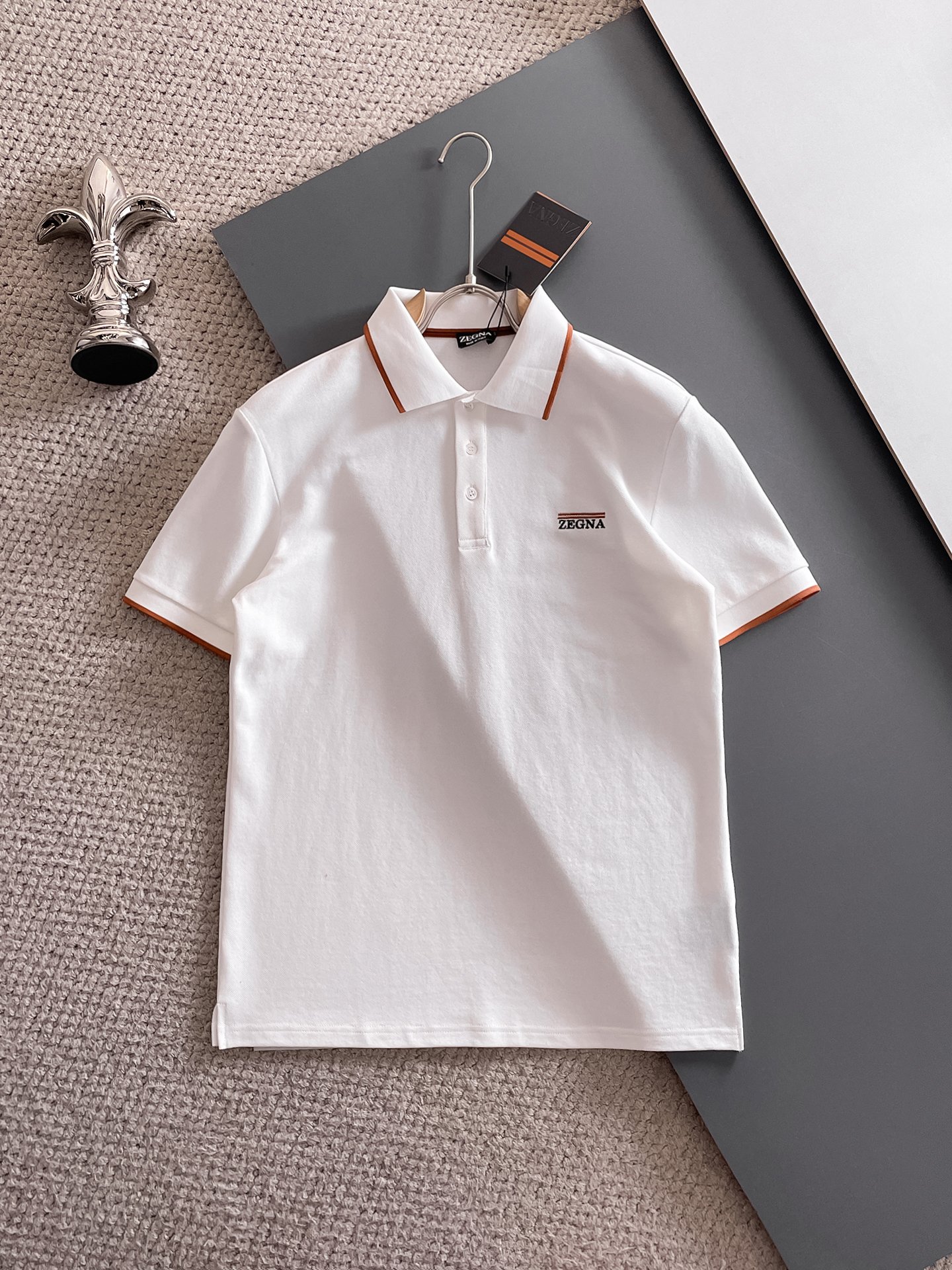 杰尼亚新款网眼珠地棉布翻领短Tee，男士经典标识刺绣商务休闲短袖Polo衫，客供面料进口100%密织珠地