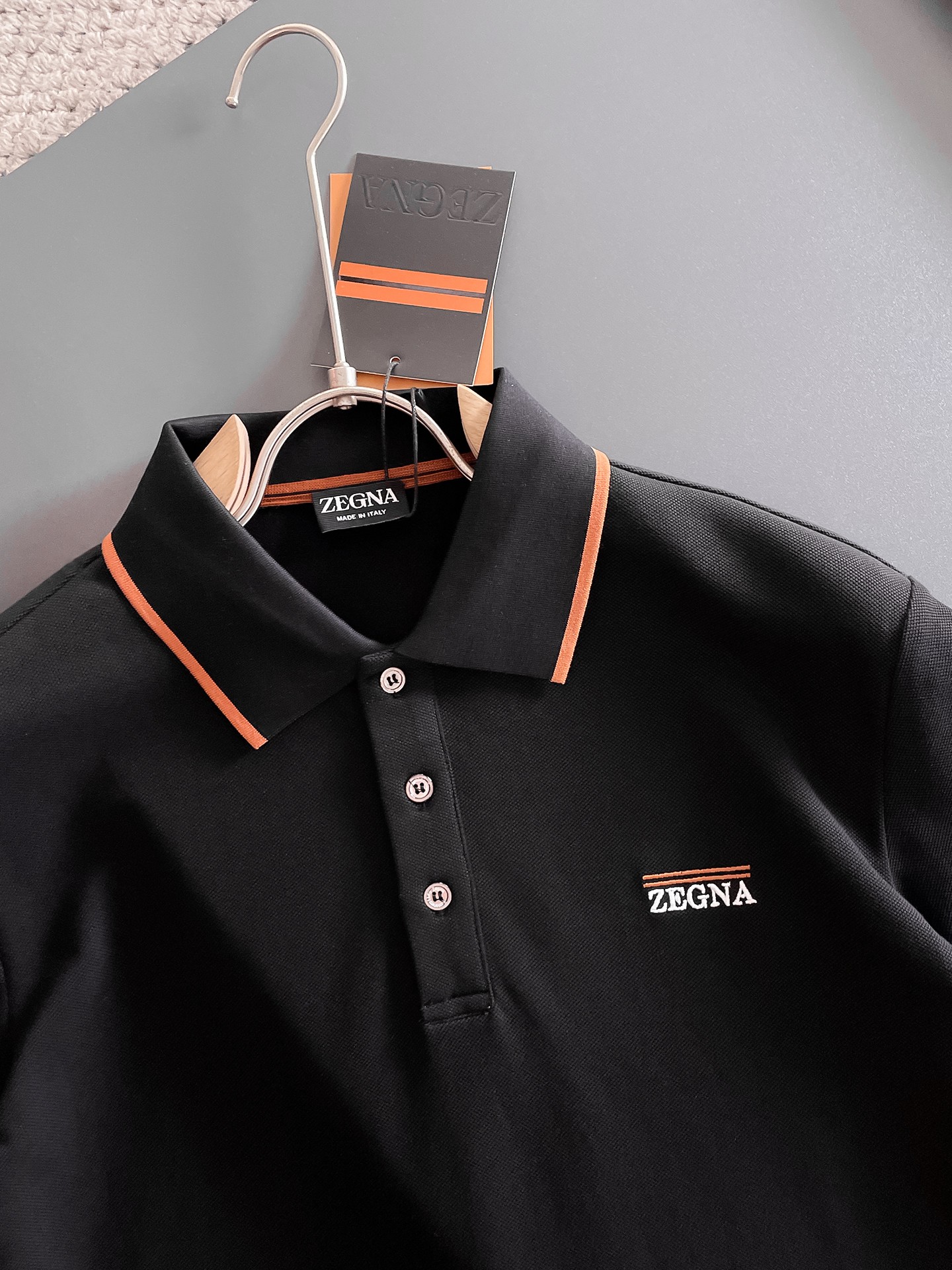 杰尼亚新款网眼珠地棉布翻领短Tee，男士经典标识刺绣商务休闲短袖Polo衫，客供面料进口100%密织珠地