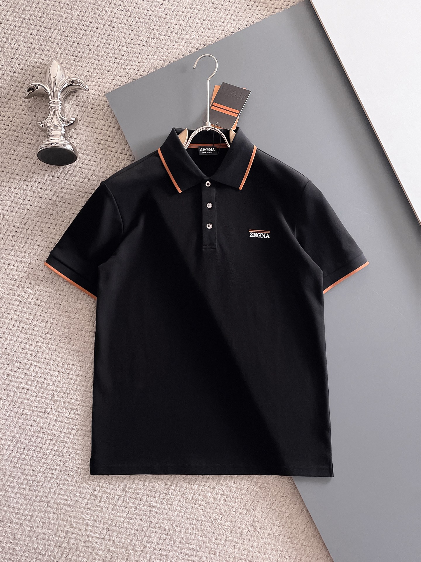 杰尼亚新款网眼珠地棉布翻领短Tee，男士经典标识刺绣商务休闲短袖Polo衫，客供面料进口100%密织珠地