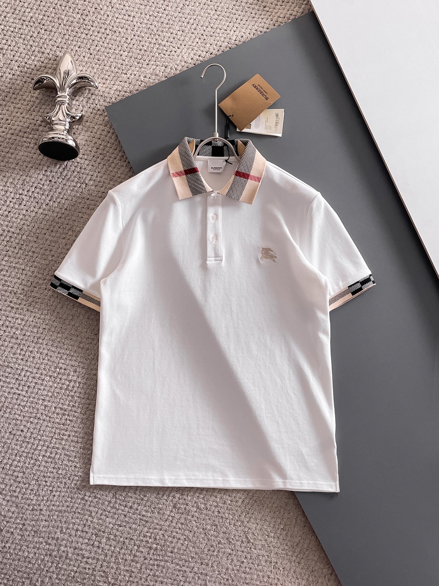 巴宝莉新款网眼珠地棉布翻领短Tee，男士经典标识刺绣商务休闲短袖Polo衫，客供面料进口100%密织珠地