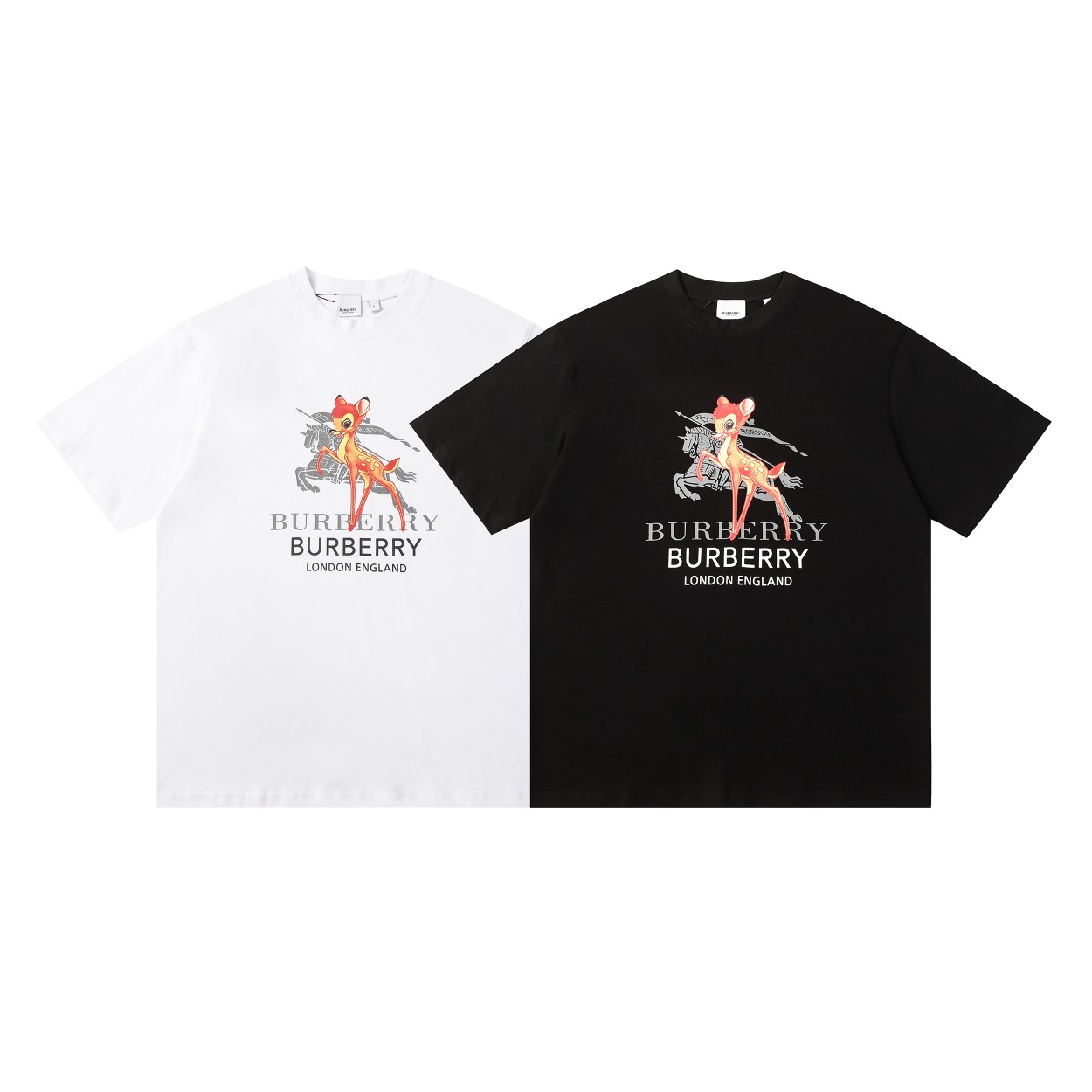 BURBERRY 24SS nueva camiseta de manga corta con estampado de ciervo y tres estrellas en el pecho. Utiliza tela de algod…