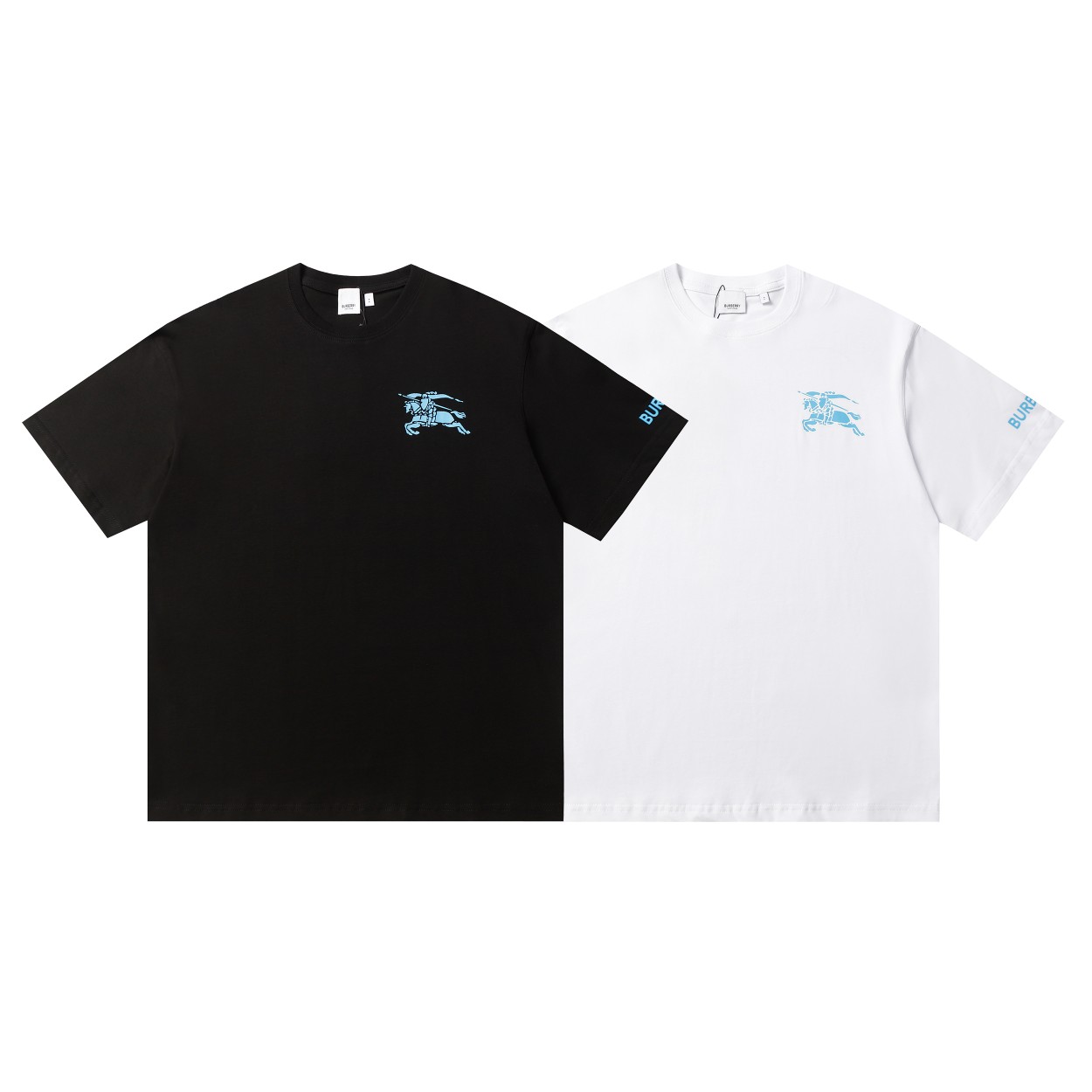 Camiseta de manga corta Burberry 24SS con estampado azul de caballero y caballo de la colección de equitación. La tela …