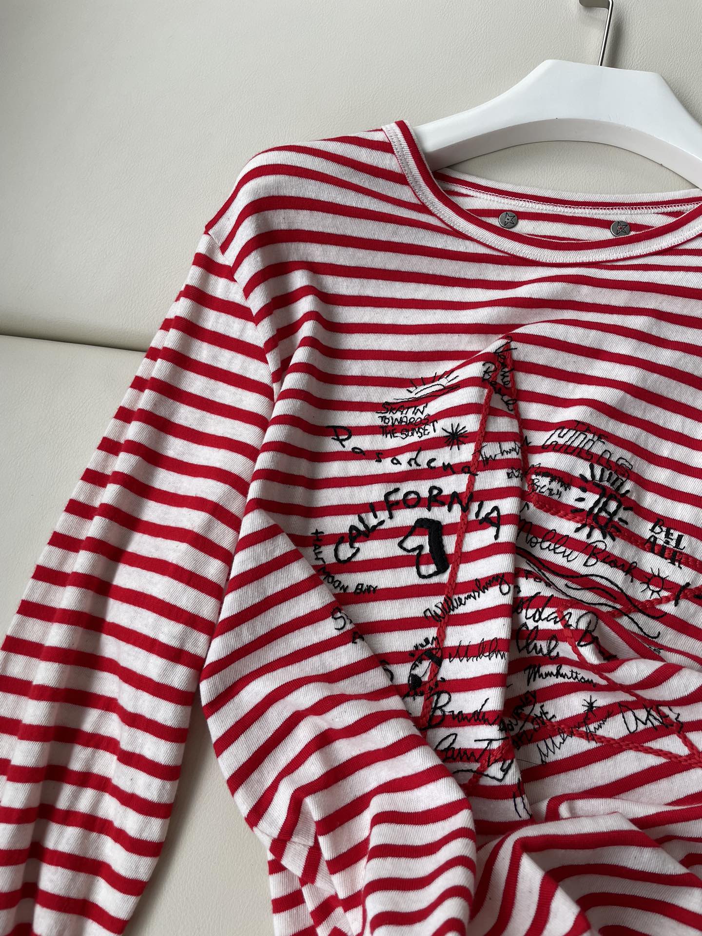 Golden Goose Striped T-shirt with Star Embroidery and Metal Details - 图片 3