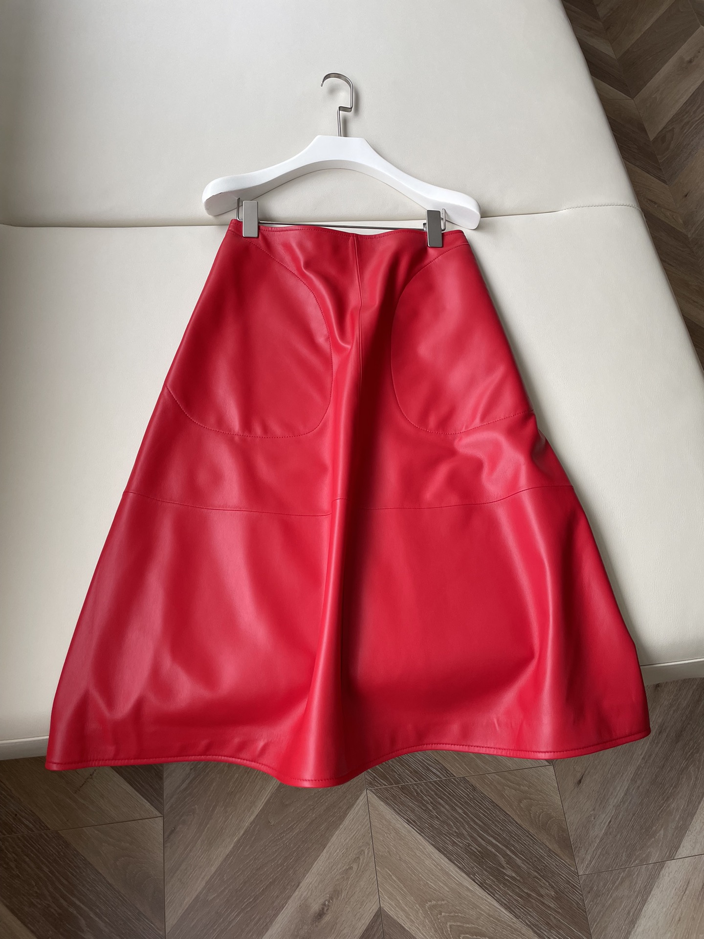 Luxurious Natural Sheepskin Dress with Red Skirt: Original, High Quality, One-Size-Fits-All