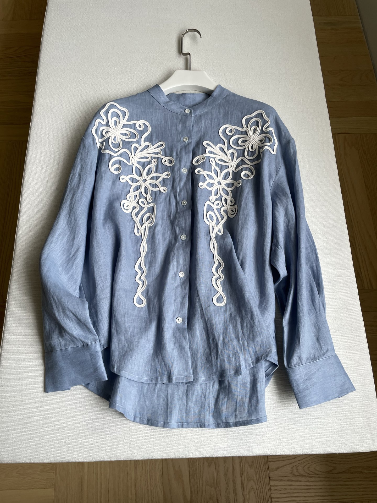 Elegant Light Blue Linen Shirt with Embroidered Details - French Holiday Style 2 i1748534750165 5088 0 0