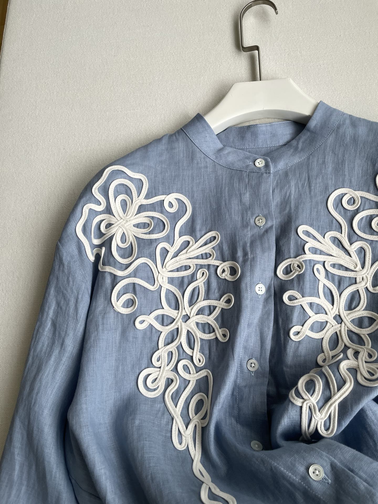 Elegant Light Blue Linen Shirt with Embroidered Details - French Holiday Style 4 i1748534750195 2531 0 2