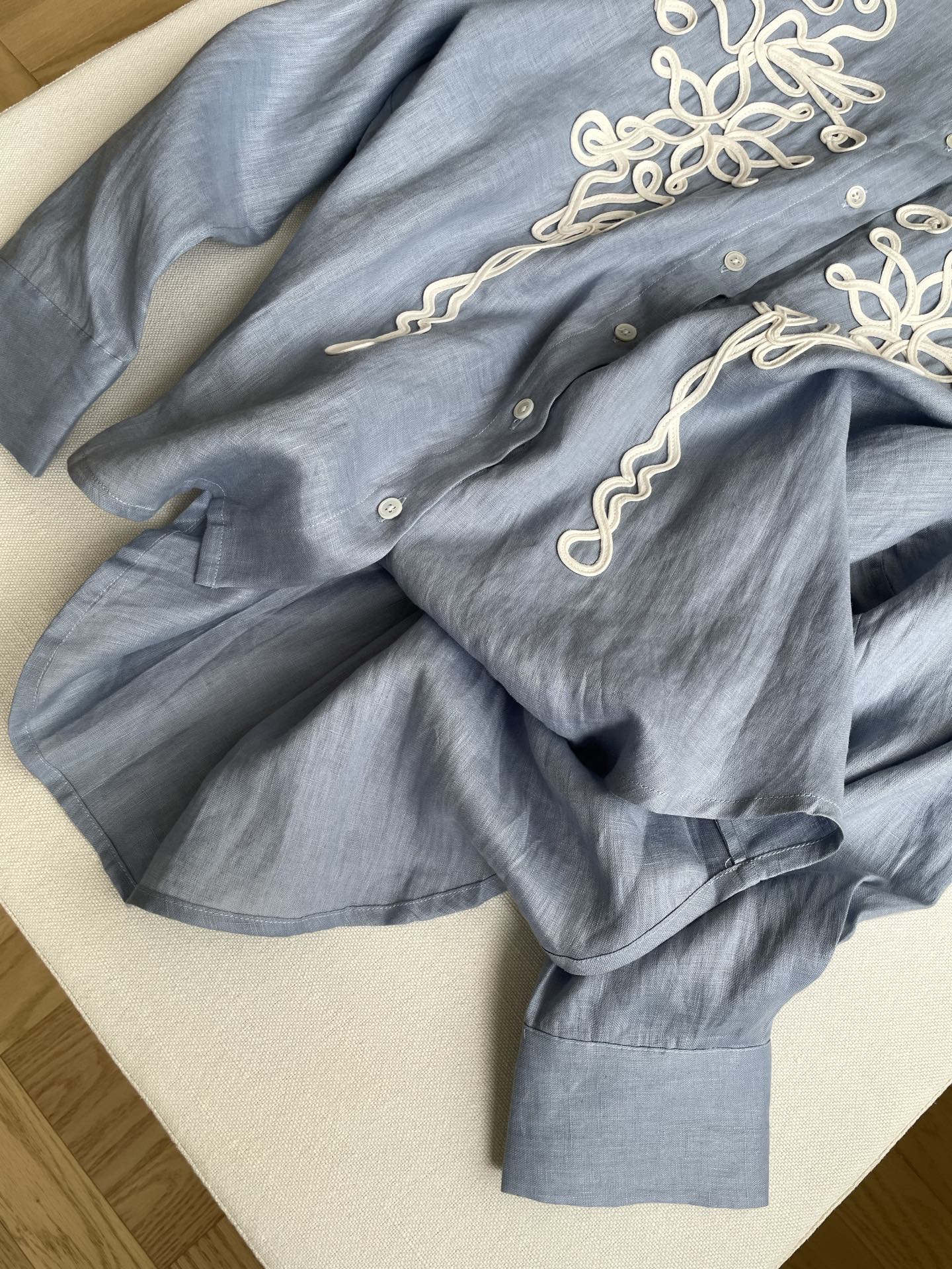 Elegant Light Blue Linen Shirt with Embroidered Details - French Holiday Style 5 i1748534751575 6730 0 3