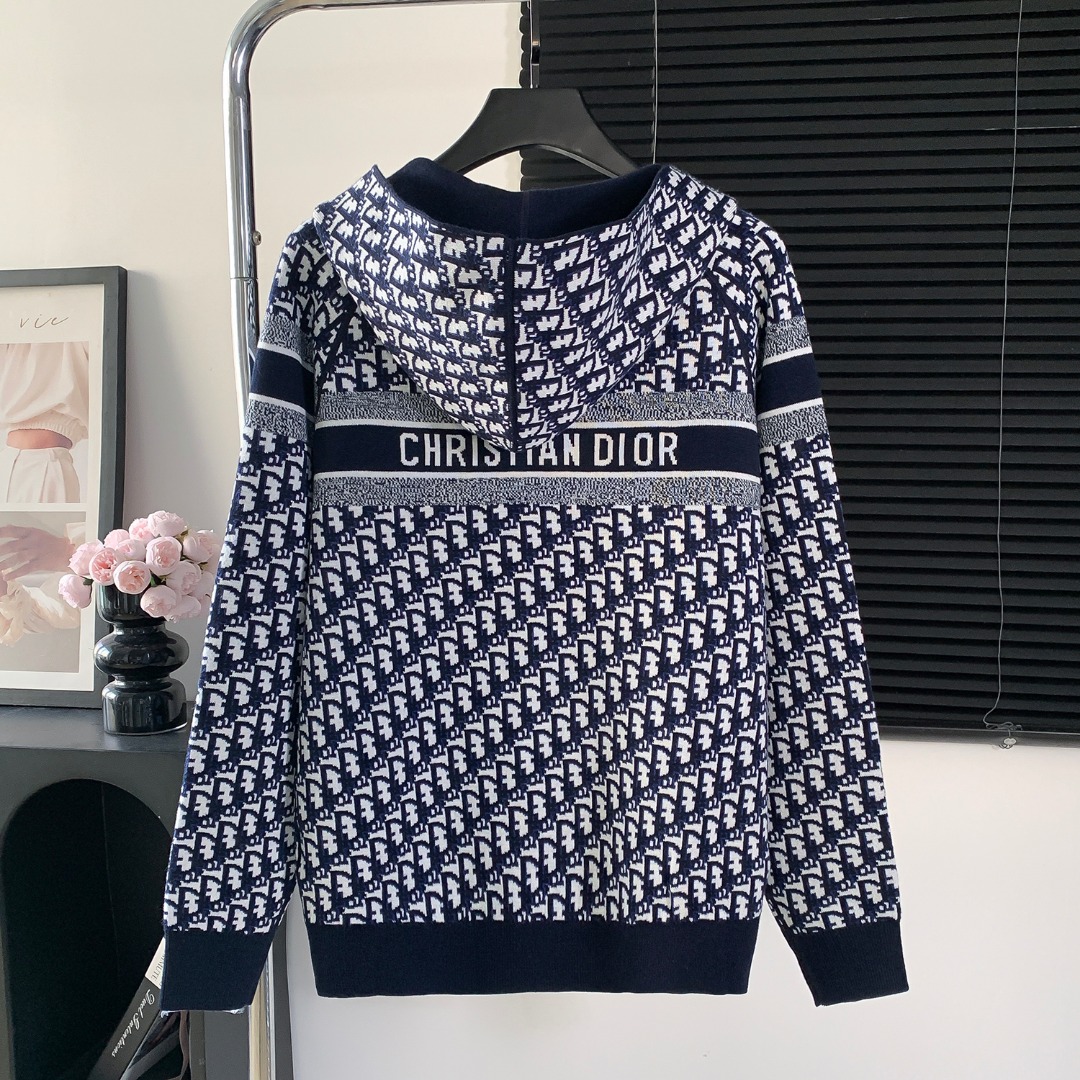 High-Quality Dior 2024 Sweaters: Italian Fabric, Logo Design, Blue Grey Color - 图片 2