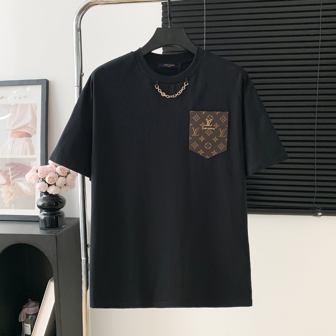 P70 Louis Vuitton / Louis Vuitton lv logo bolsillo de cuero manga corta Logo logo exquisito tejido original oficial mis…