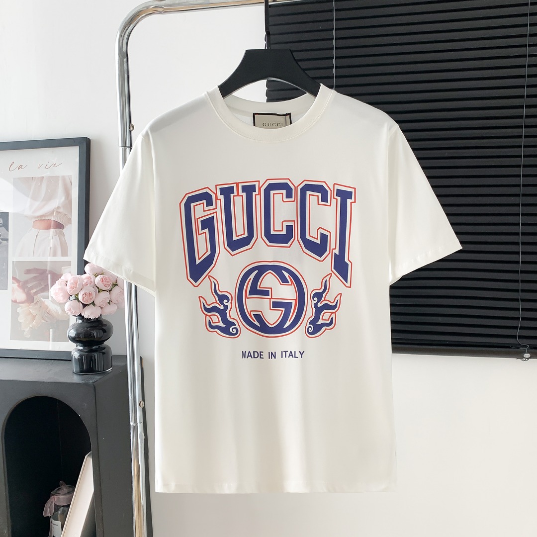 Modelo: D709 P70 Camiseta de manga corta con logo impreso GUCCl, logo exquisito, tela original, mismo estilo oficial, c…