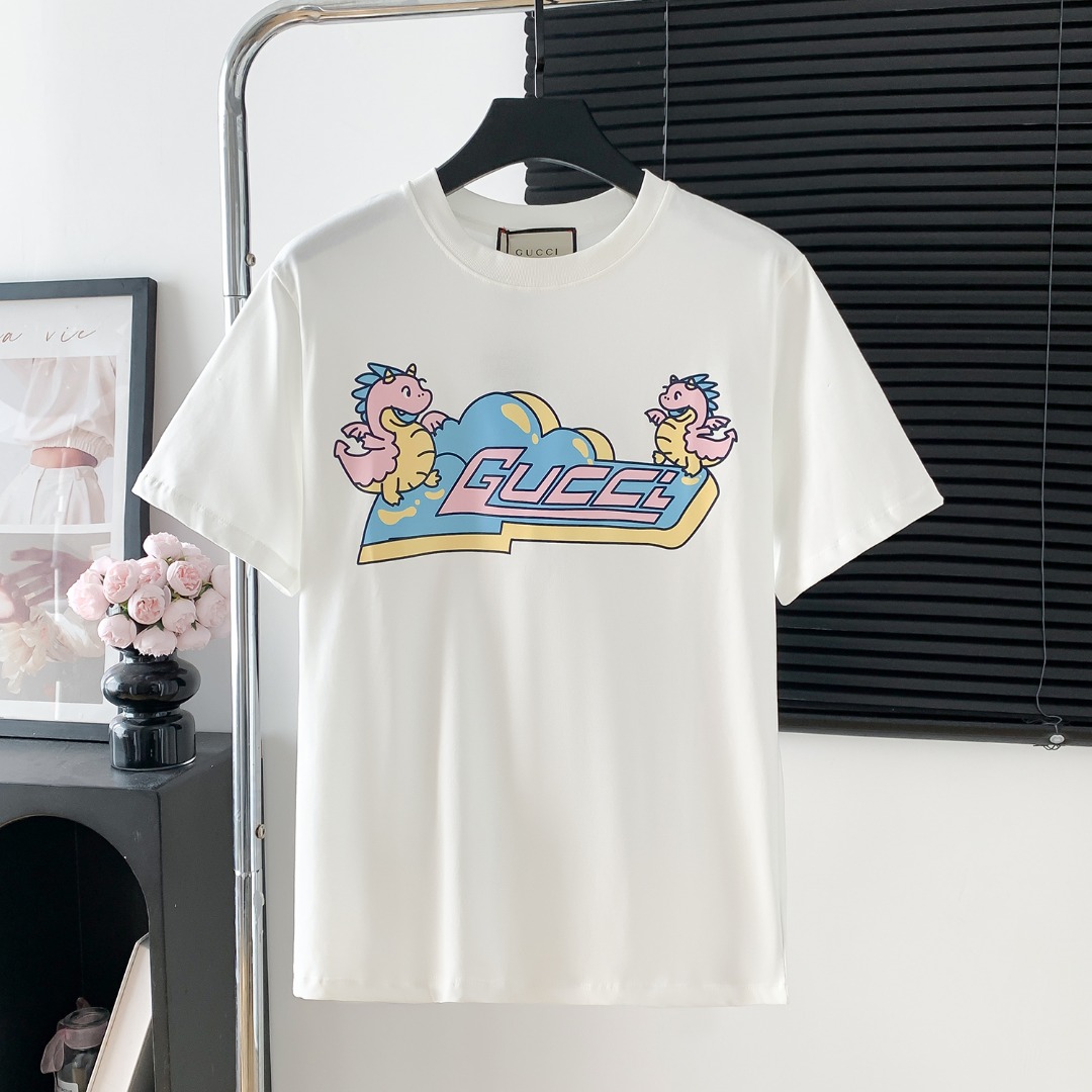 Modelo: D710 P70 Camiseta de manga corta con logo impreso GUCCl, logo exquisito, tela original, mismo estilo oficial, c…
