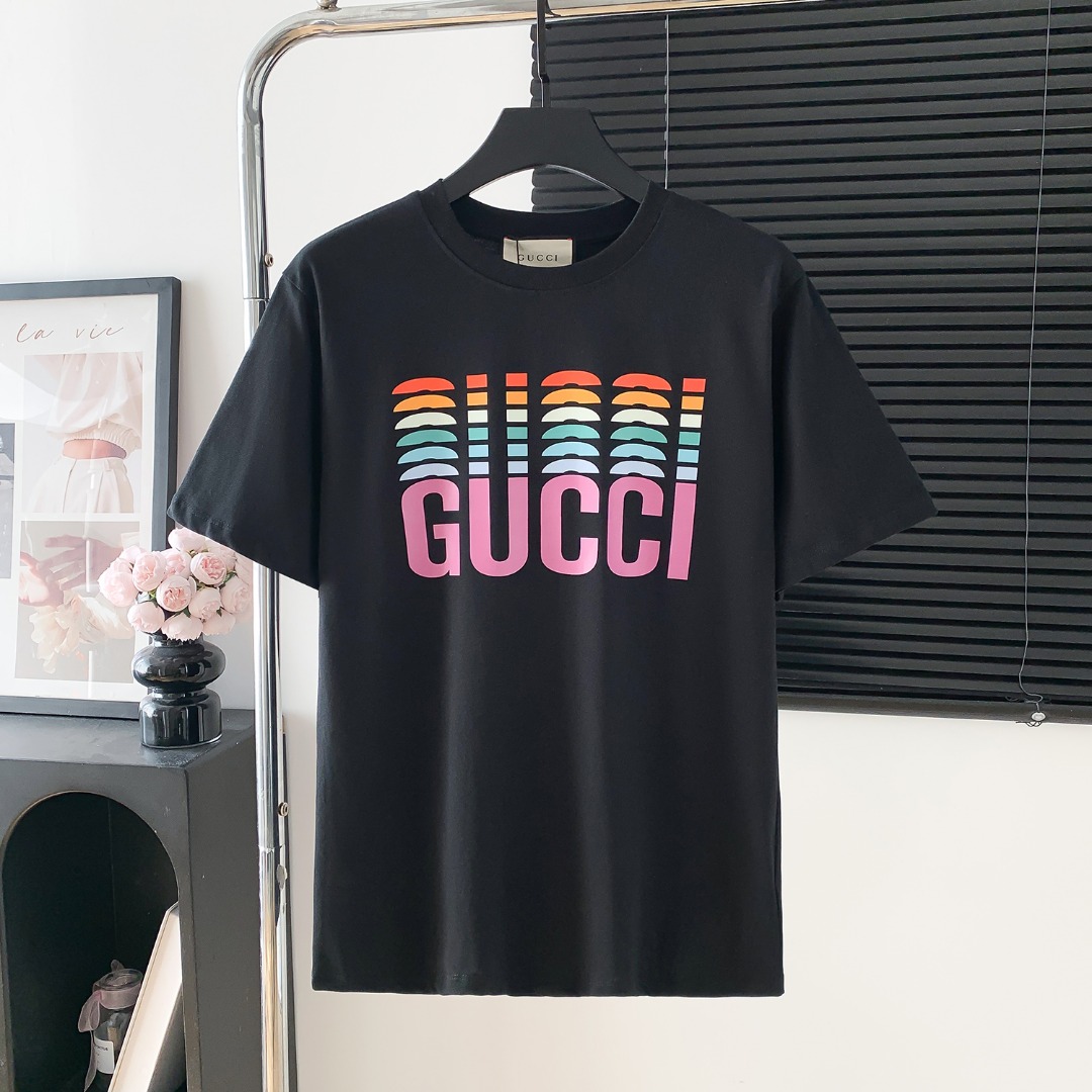 Modelo: D713 P70 Camiseta de manga corta con logo impreso GUCCl, logo exquisito, tela original, mismo estilo oficial, c…