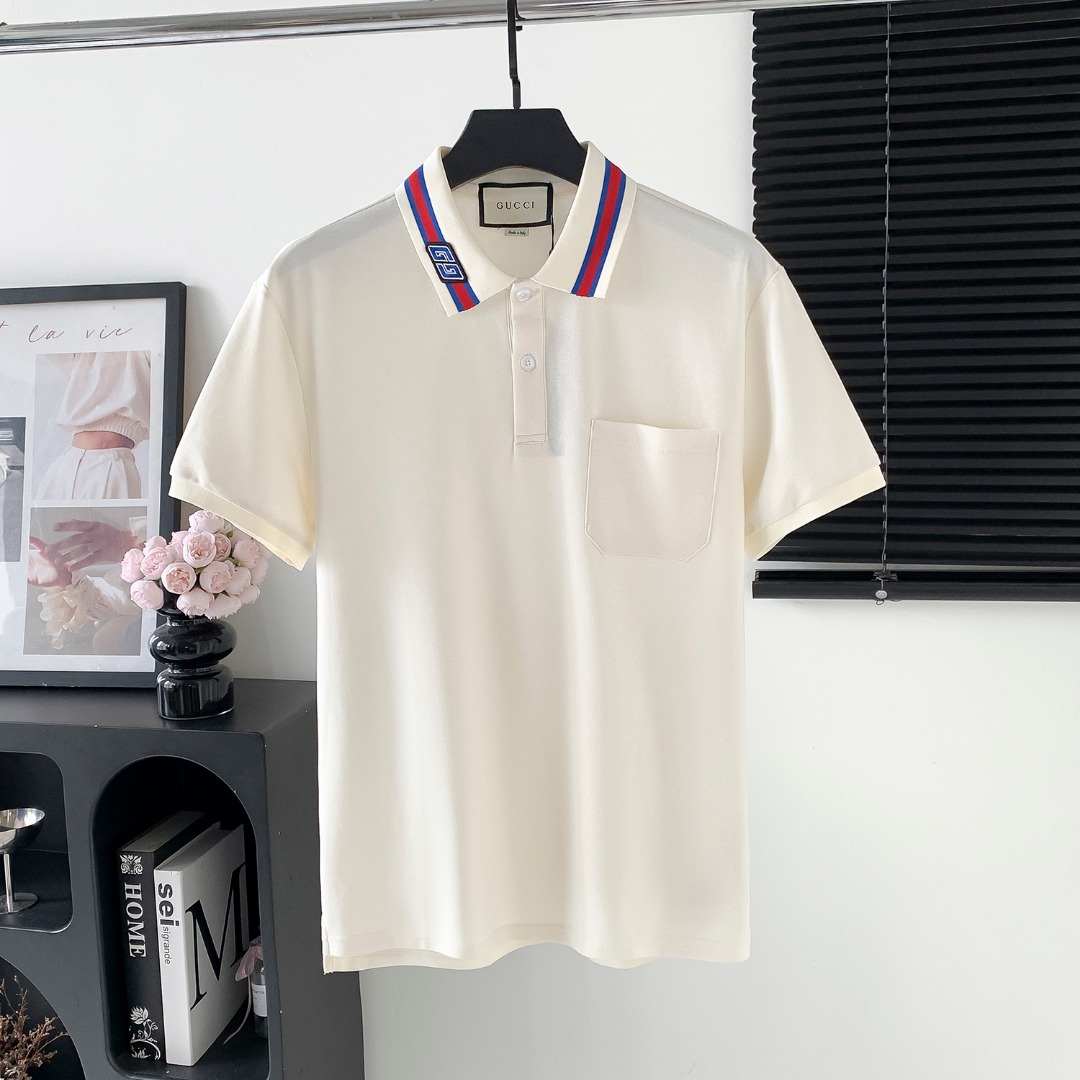 Modelo: M158 P100 Polo de manga corta con logo GUCCl, logo exquisito, tela original, mismo estilo oficial, camiseta pol…