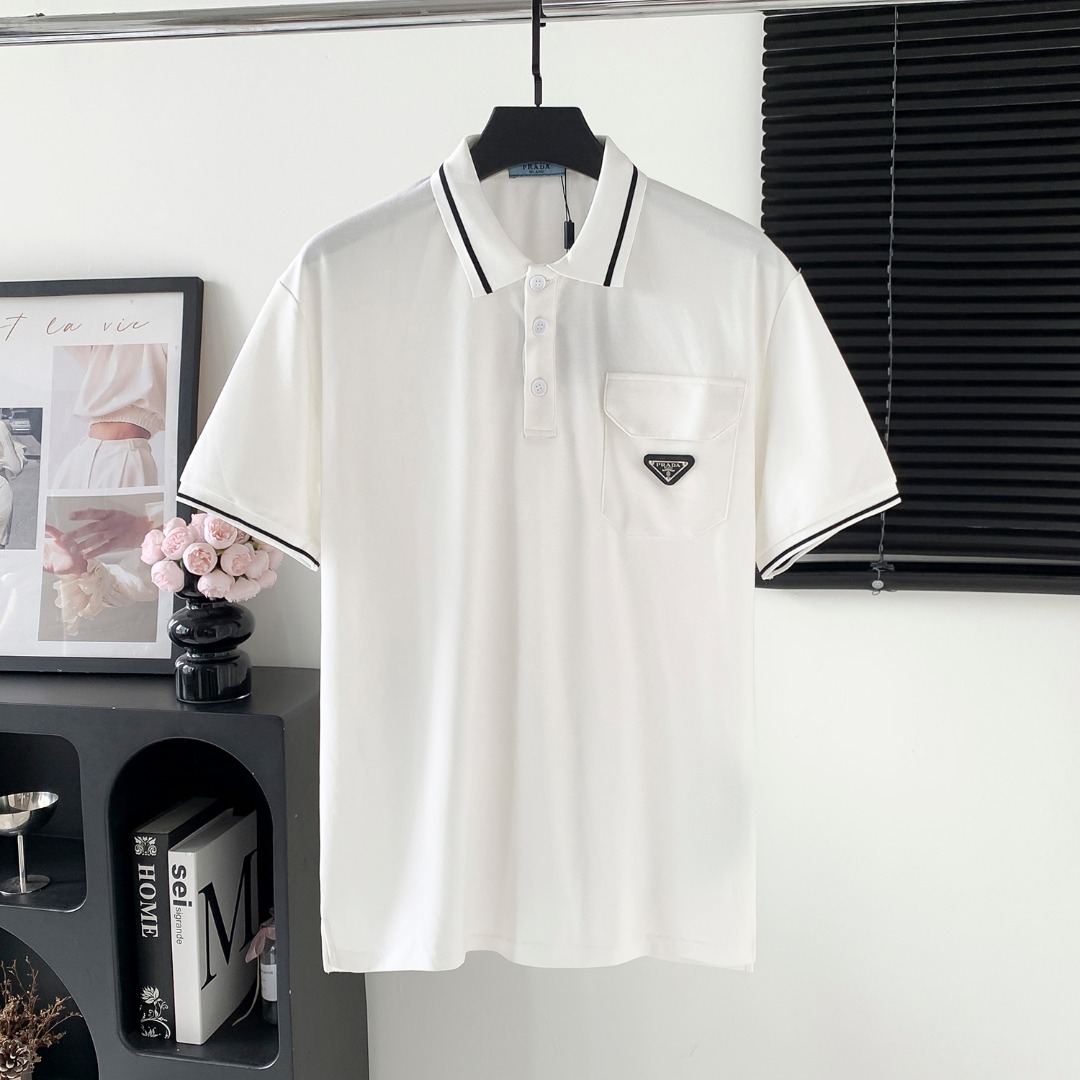 Número de estilo: M159 P105 POLO con logo de PRADA de manga corta El logo del logo es exquisito Tela original Camisa PO…