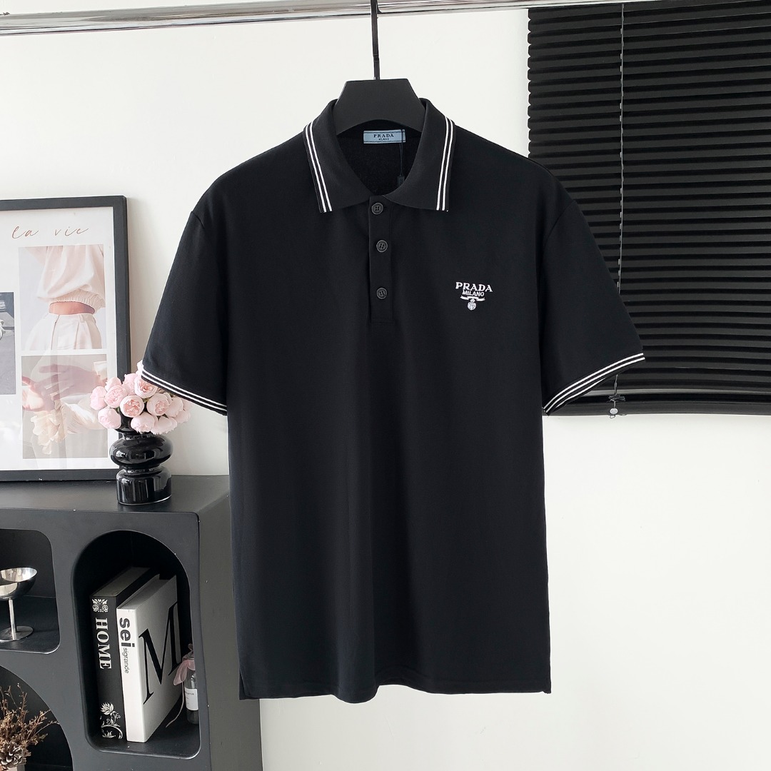 Número de estilo: M161 P100 POLO con logo de PRADA de manga corta El logo del logo es exquisito Tela original Camisa PO…