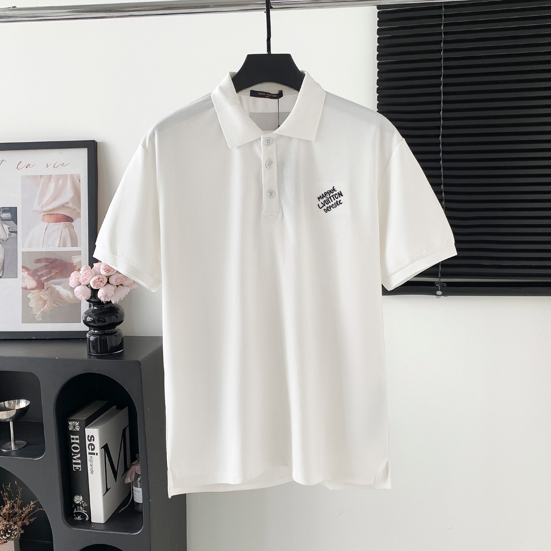 P90 Louis Vuitton/Louis Vuitton lv logo POLO de manga corta El logotipo del logotipo es exquisito Tela original Camisa …