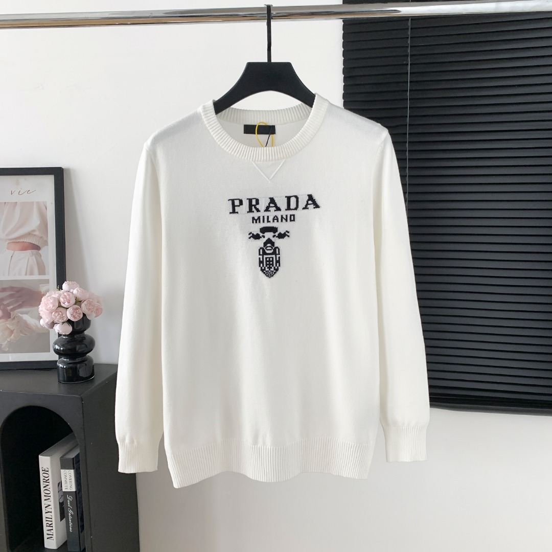 Número de estilo: M212 P130 Suéter de cuello redondo con logo pequeño de Prada ¡el último estilo de otoño e invierno! ¡…