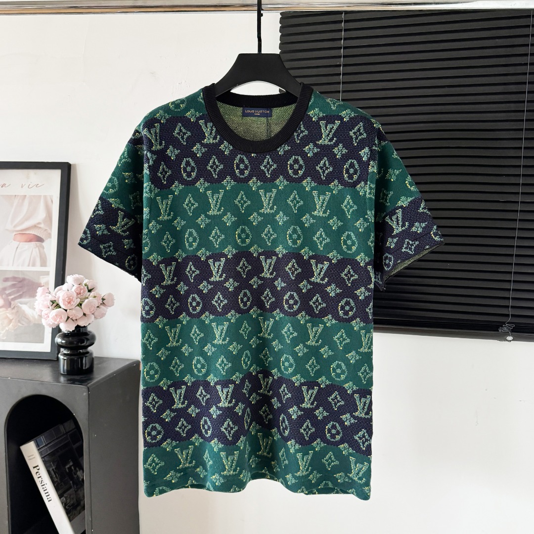 P95 Louis Vuitton/Louis Vuitton camiseta de manga corta con logo lv, ¡lo último de primavera-verano! Tejido italiano im…