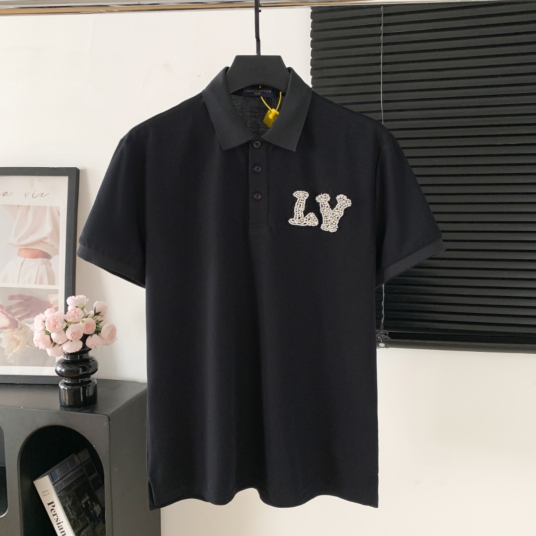 P95 Louis Vuitton/Louis Vuitton, polo de manga corta con logotipo LV, logotipo exquisito, tejido original, mismo estilo…
