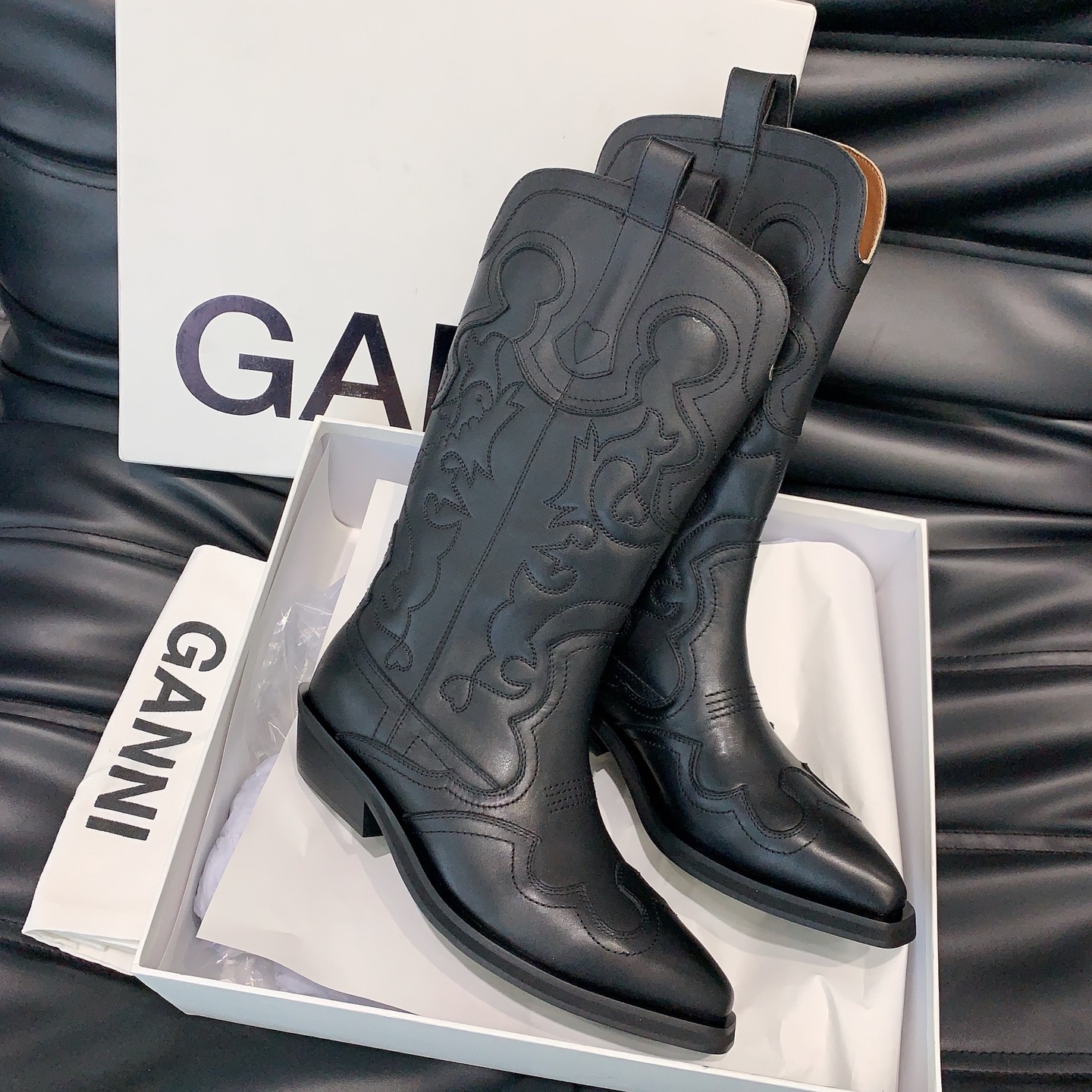 Stylish Ganni Cowboy Boots for Fall and Winter Collection: Western-inspired, High-quality, Various Sizes and Styles.