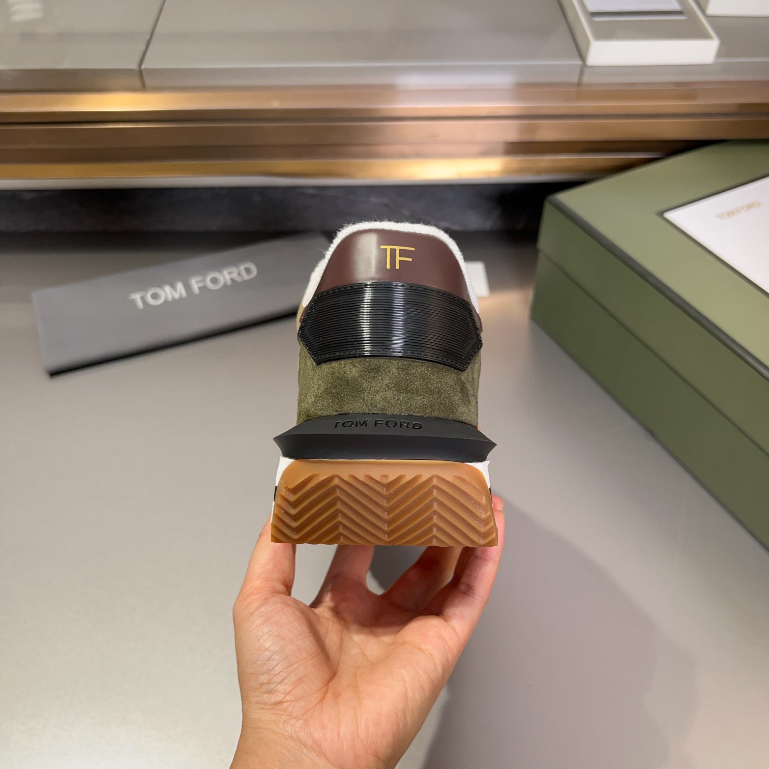 Tom Ford Men's Green & Brown Suede Trim Runner Sneakers: Classic Style 5 a1711776481583 6311