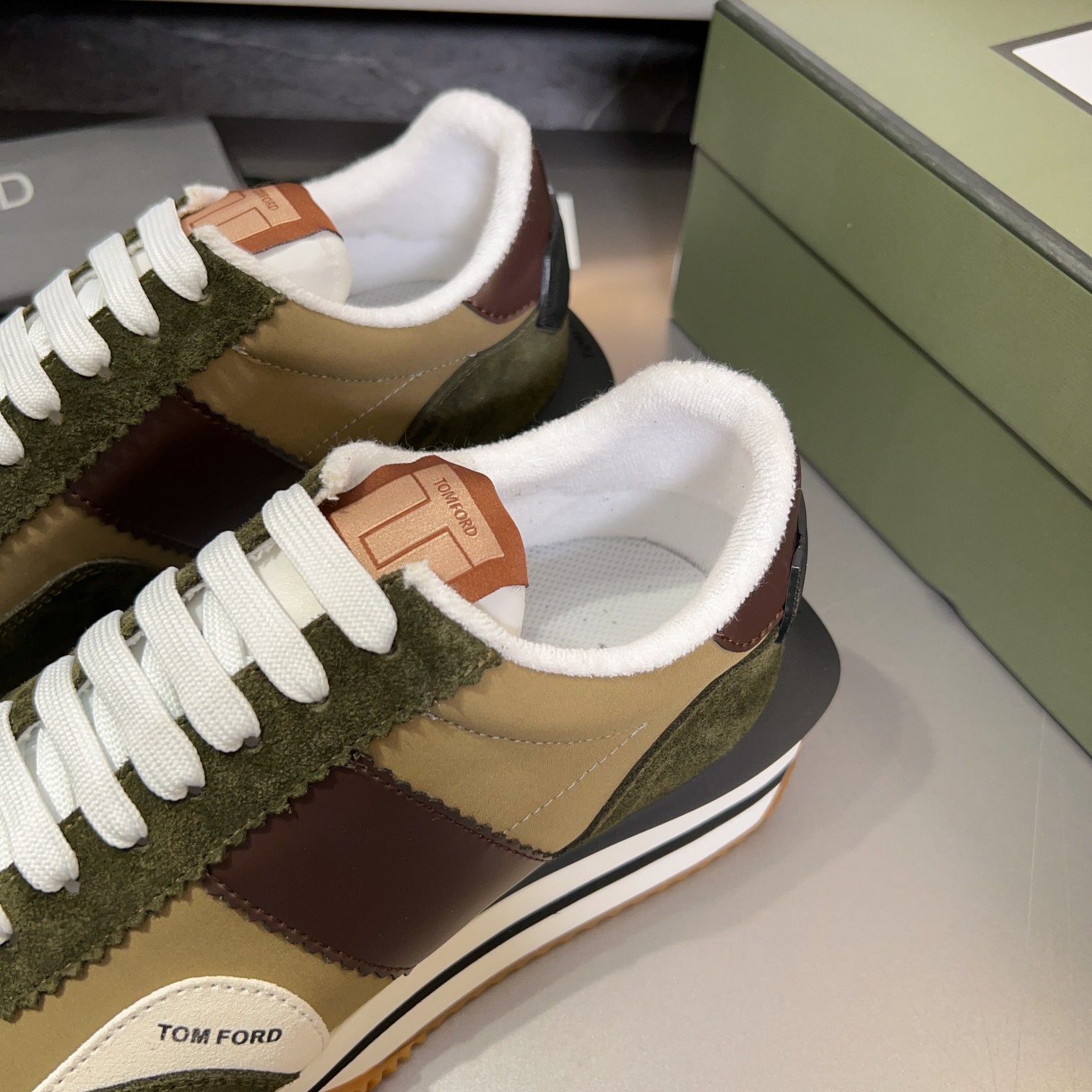 Tom Ford Men's Green & Brown Suede Trim Runner Sneakers: Classic Style 2 a1711776481777 1807