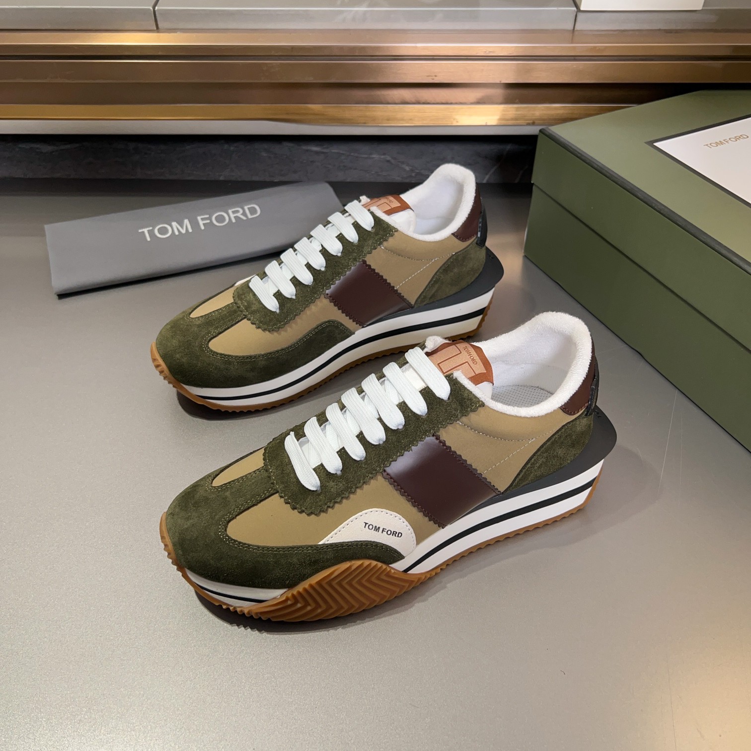 Tom Ford Men's Green & Brown Suede Trim Runner Sneakers: Classic Style 8 a1711776482693 4236