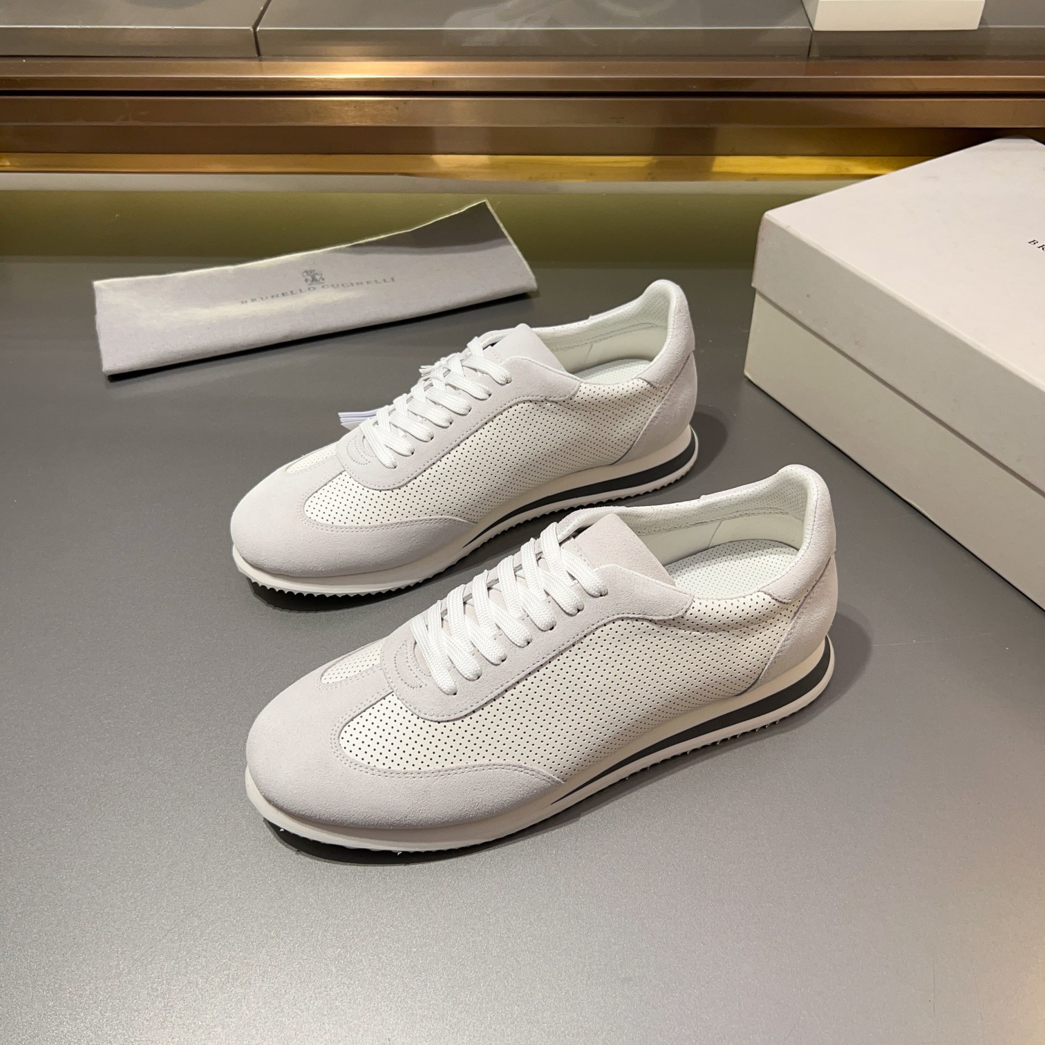 Brunello Cucinelli Men's White Leather & Suede Lace-Up Sneakers 3 a1713353647080 3221